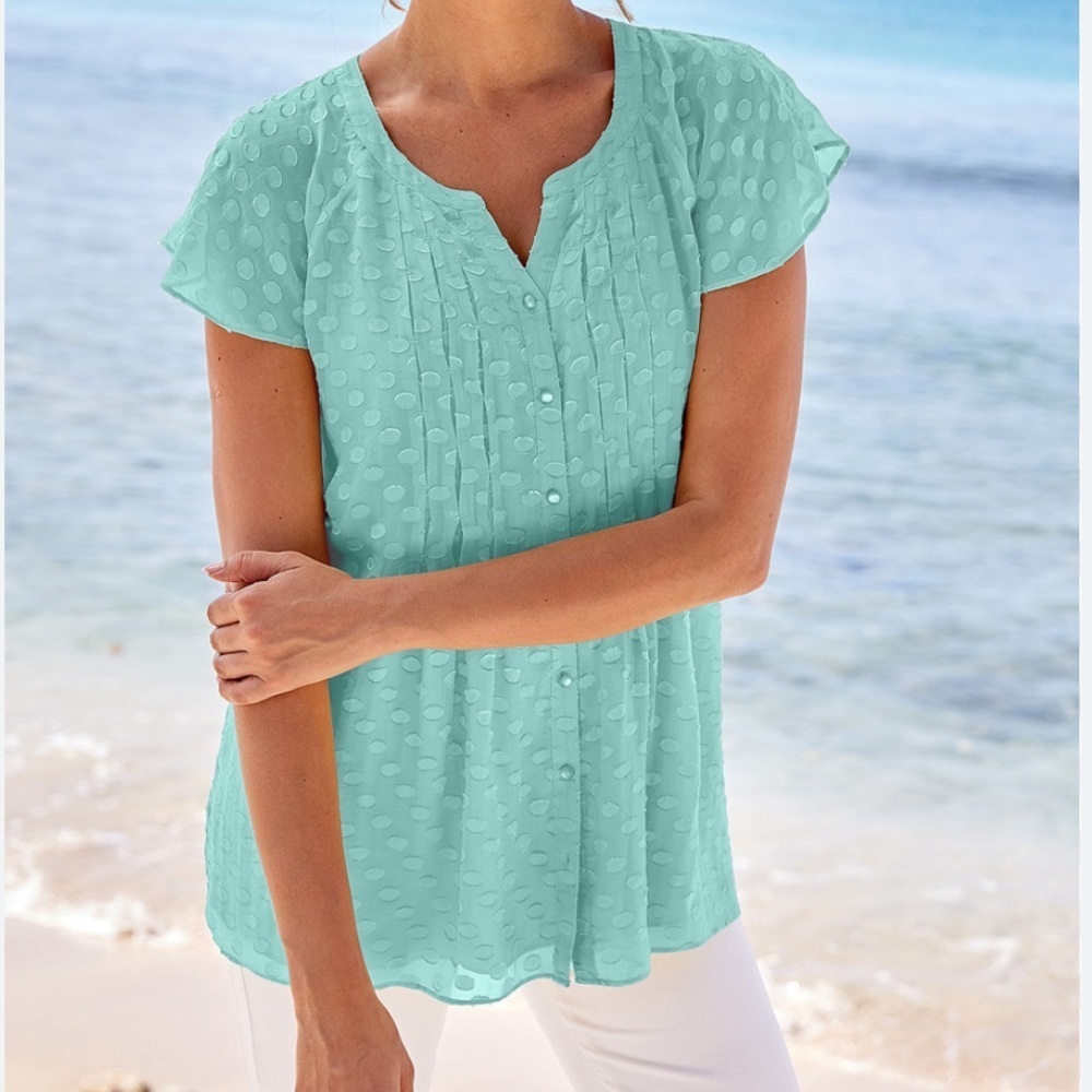 Soft Surroundings Aqua Calm Dot Blouse - Picture 3 of 7